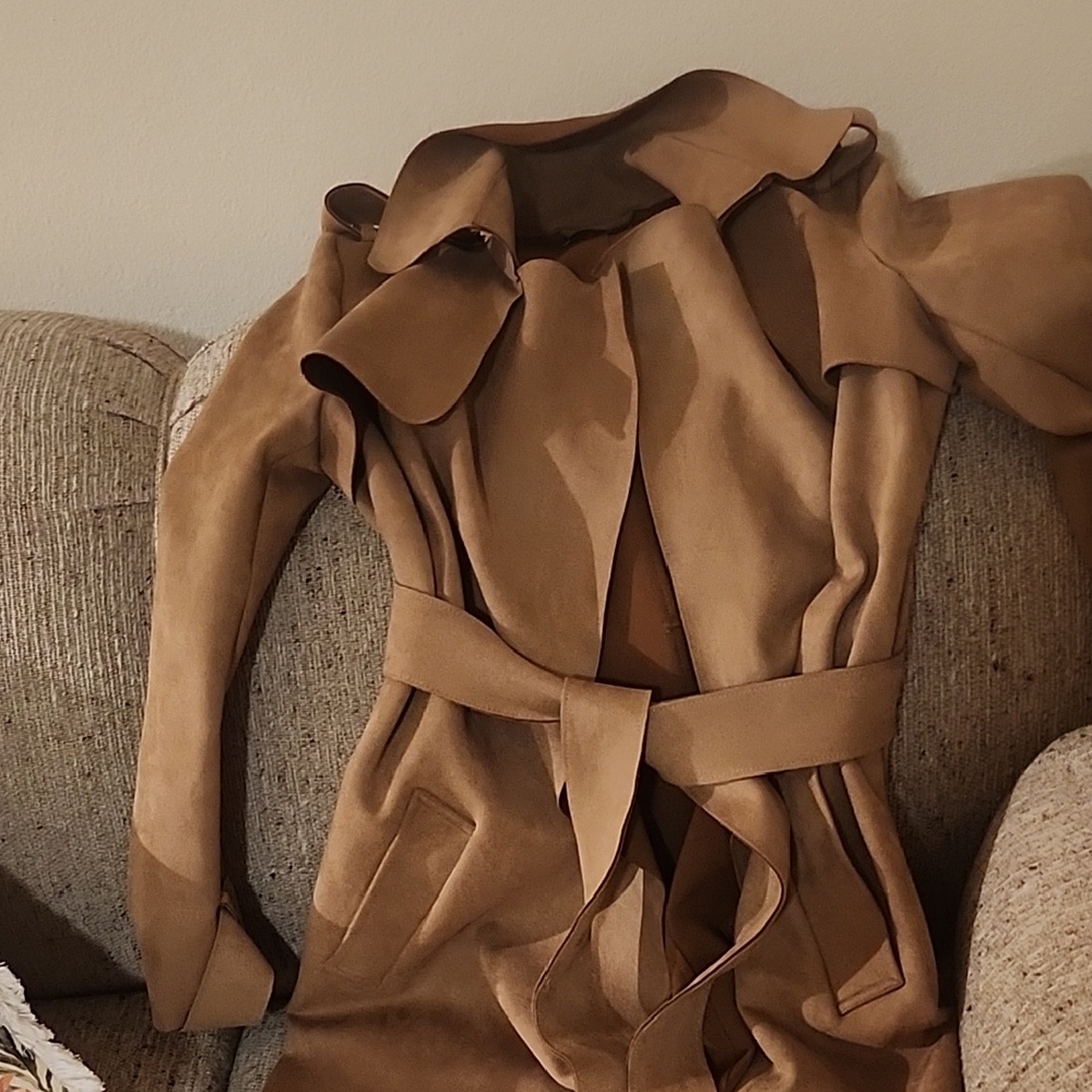 EUC BEBE Brown Fake Suede Trench Coat Xs